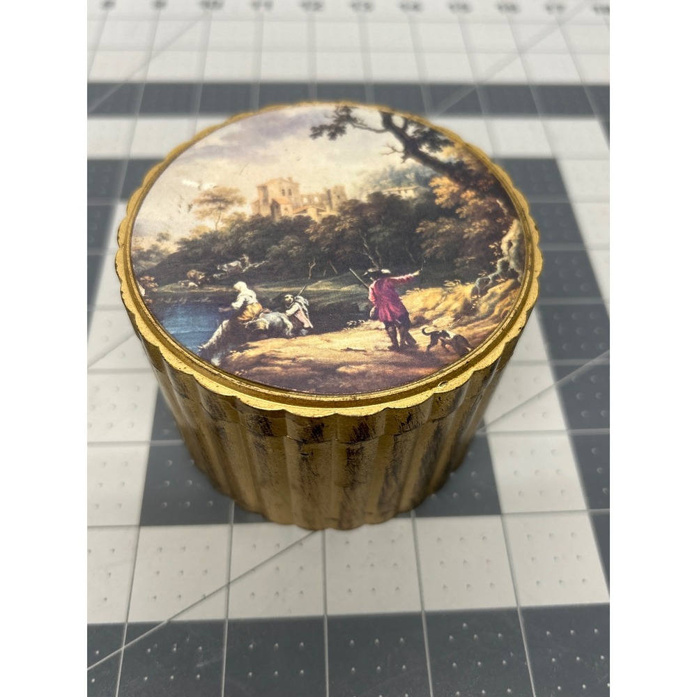 Handpainted Florentine 6pc Coaster Set Gold Gilt Italian Hunting Horses
